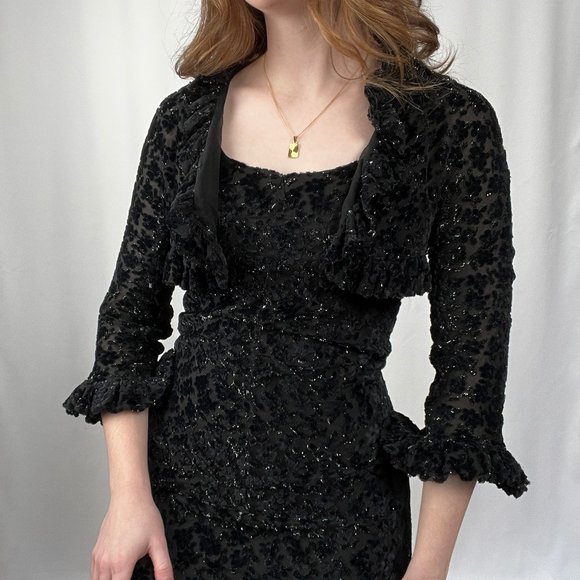 Rare Vintage Jean Muir London Sparkle Glitter Velvet Midi Maxi Dress Blazer Set - Picture 5 of 9